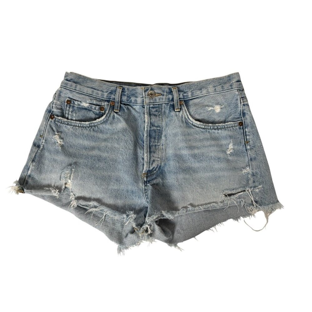 Agolde Shorts Womens 30 Parker Cutoff Distressed Denim  in Swapmeet Light Wash - Picture 2 of 9